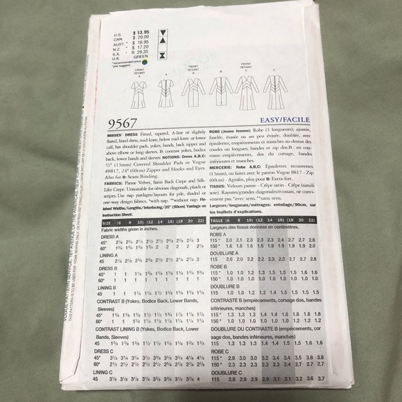 Vogue pattern 9567- sizes 18-20-22- fitted tapered A-line dress - Picture 8 of 9